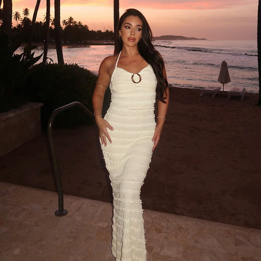 Womens Wave-Pattern Lace-up Halter Dress