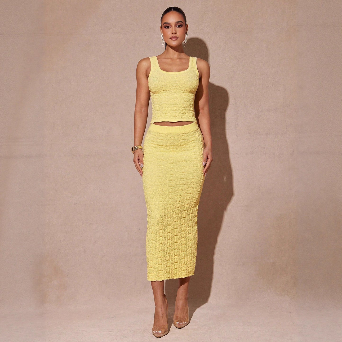 Solid-color Mid-length Sexy Cross-border High-waist Bodycon Skirt