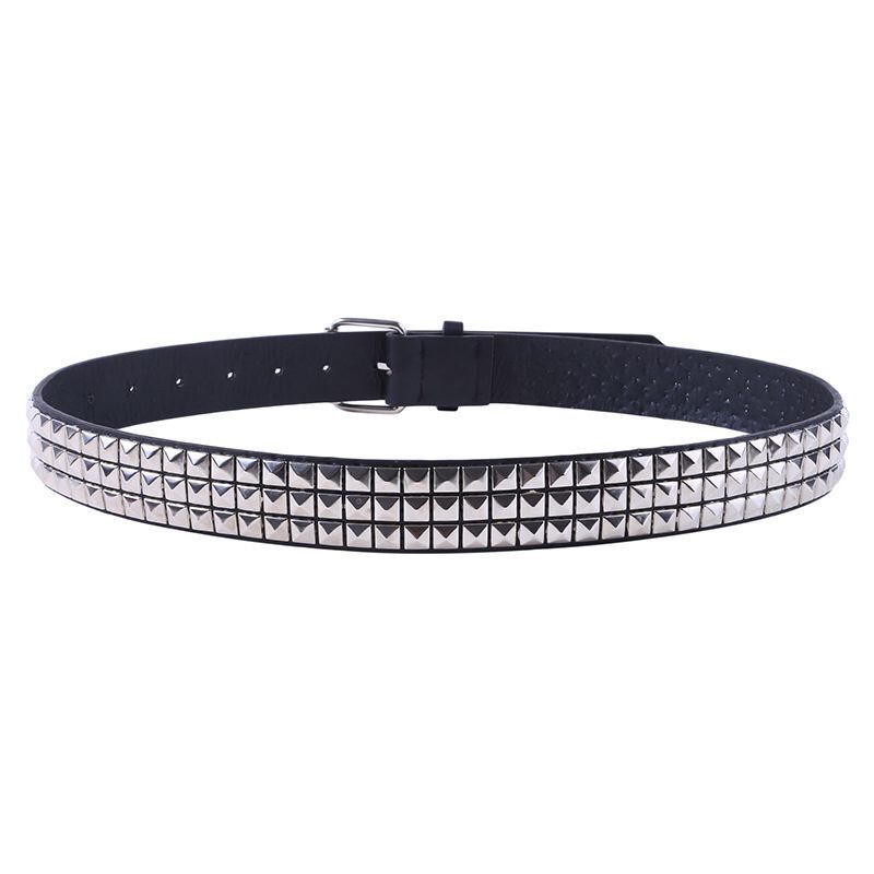 Hollow-out Rivets Pu Square Buckle Metallic Belt