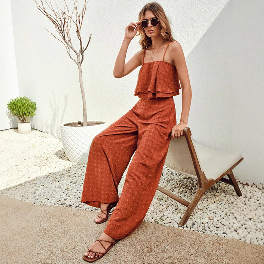 Cropped Vest Ruffled Top Casual Chic Wide-leg Pants
