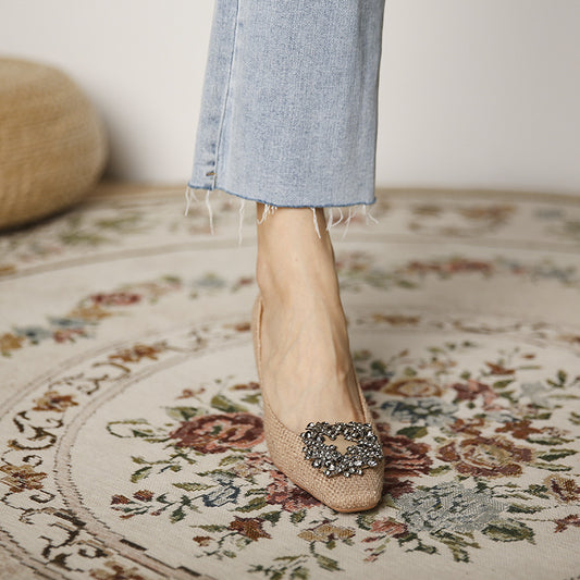 Metal Square Button Square Head High Heels