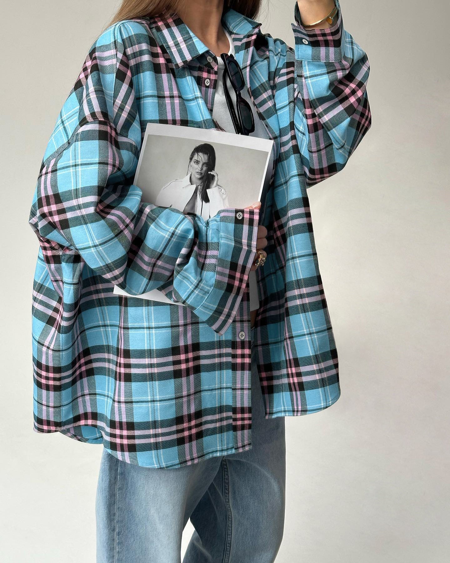 Casual Loose Design Plaid Shirt Women's Clothing