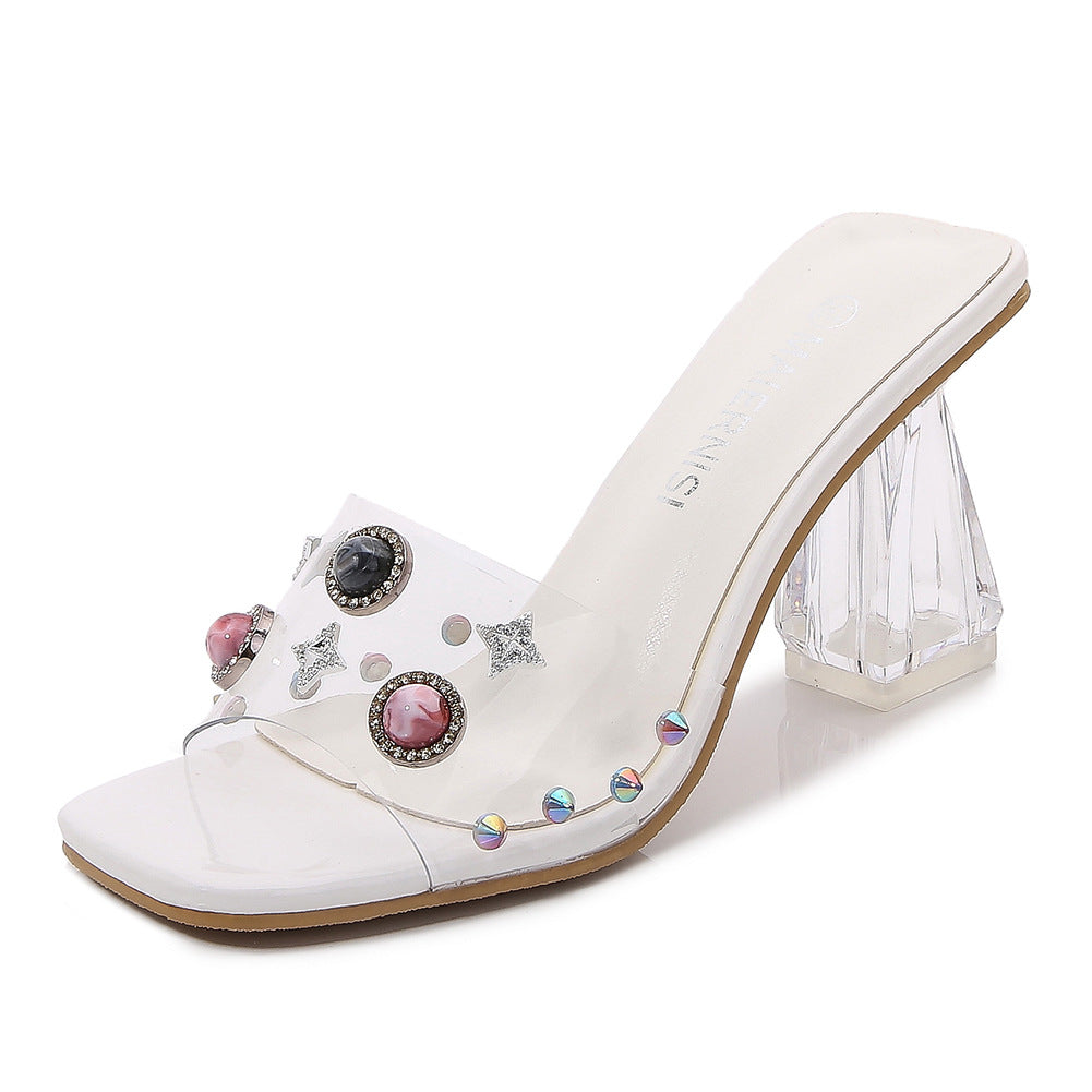 Fashion  Toe Outer Sandals Rivet High Heels