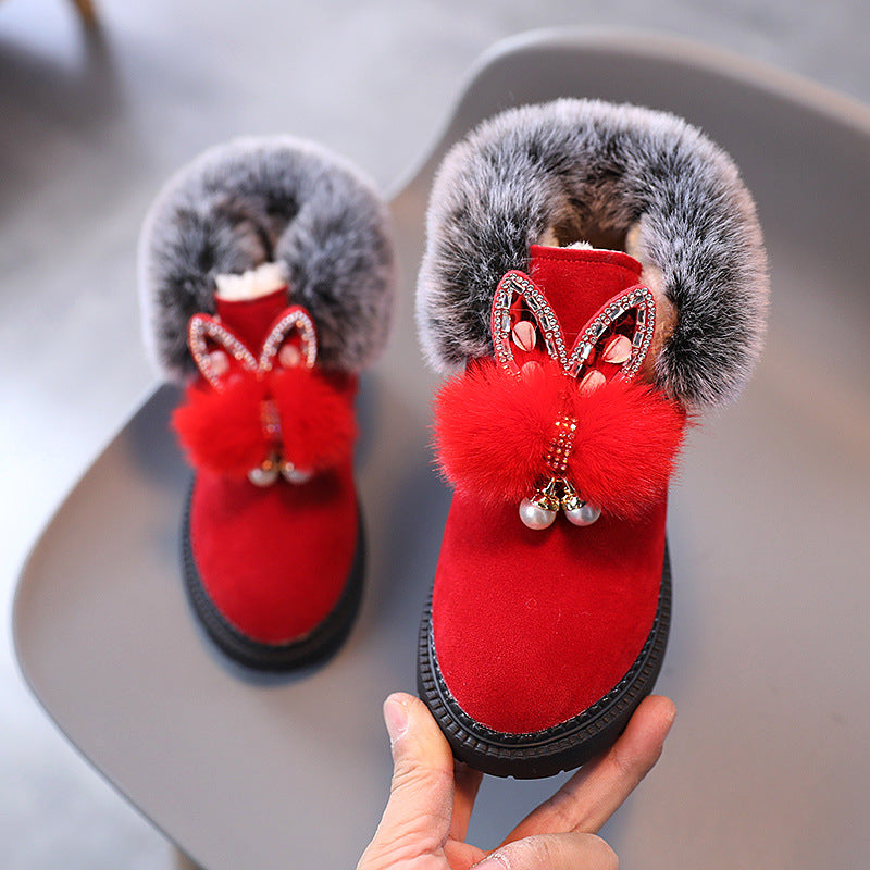 Children's Snow Boots, Flat-bottomed Girls, Princess Cotton Shoes, Fashion Thickening And Velvet Short-tube Baby Boots
