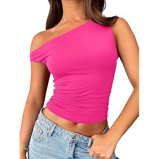 Womens Solid-color Off-shoulder Tank Top