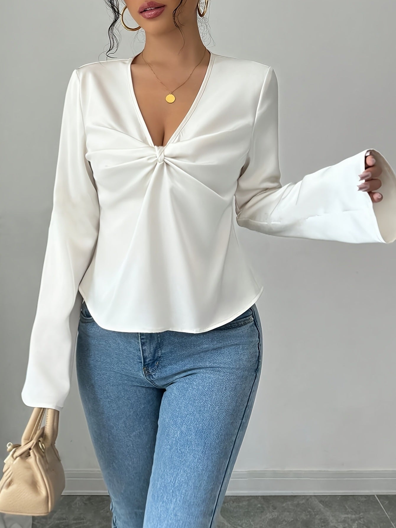 French Niche Design Twisted Satin Texture Shirt