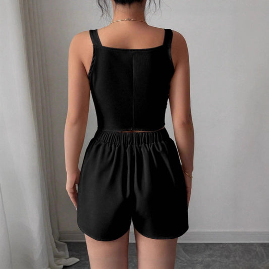 Elegant Slimming Commuter Vest And Shorts Solid Color Two-Piece Set