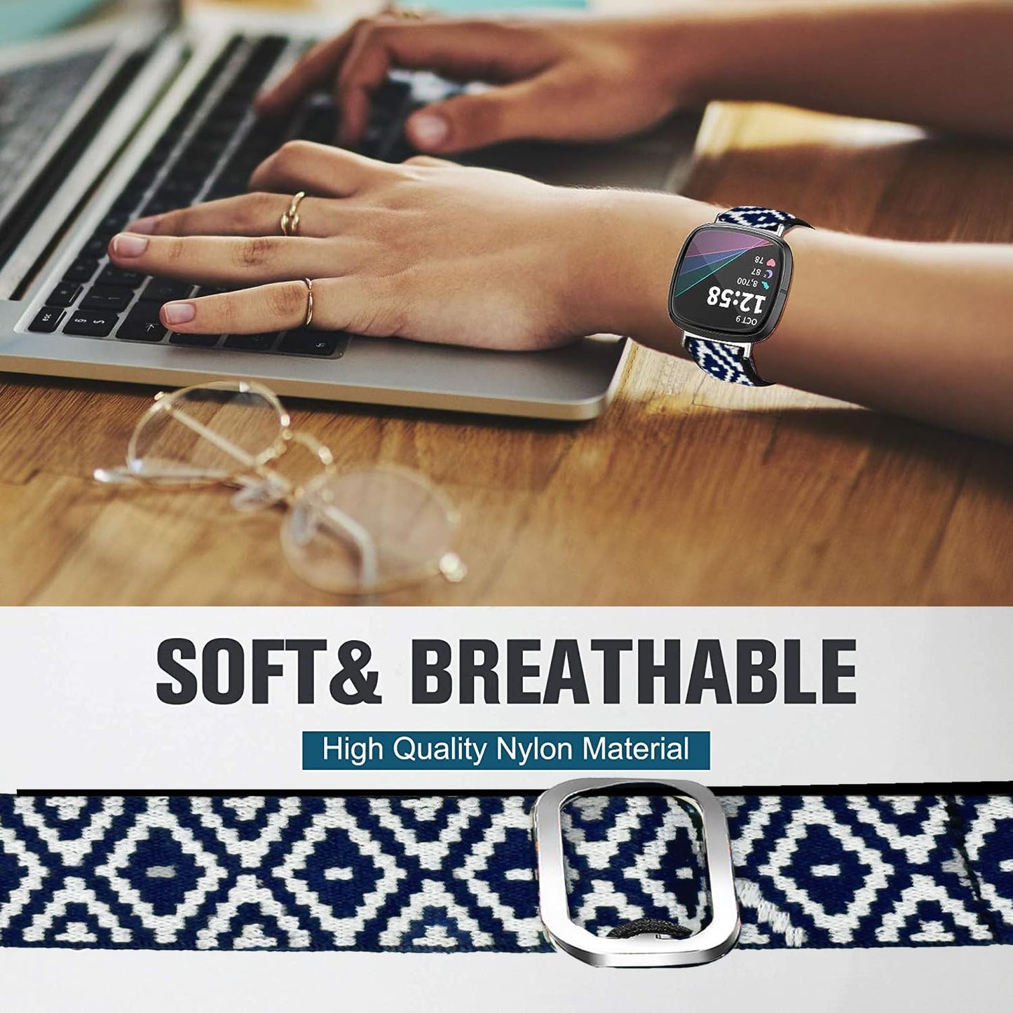 Compatible with IOWODO R30 Pro Bands,  20Mm Stretch Elastics Adjustable Strap Compatible with IOWODO R30 Pro / TOUCHELEX Gaea Series K802 1.28 Smart Watch / RLQA 54 1.83" Smart Watch (Rhomboid