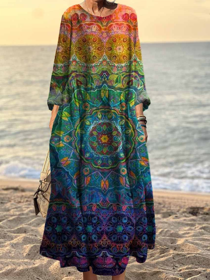 Fashionable Round-neck Long-sleeve Printed Dress