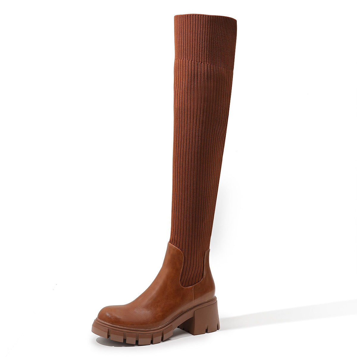 Female British Style Chunky Heel Platform Boots