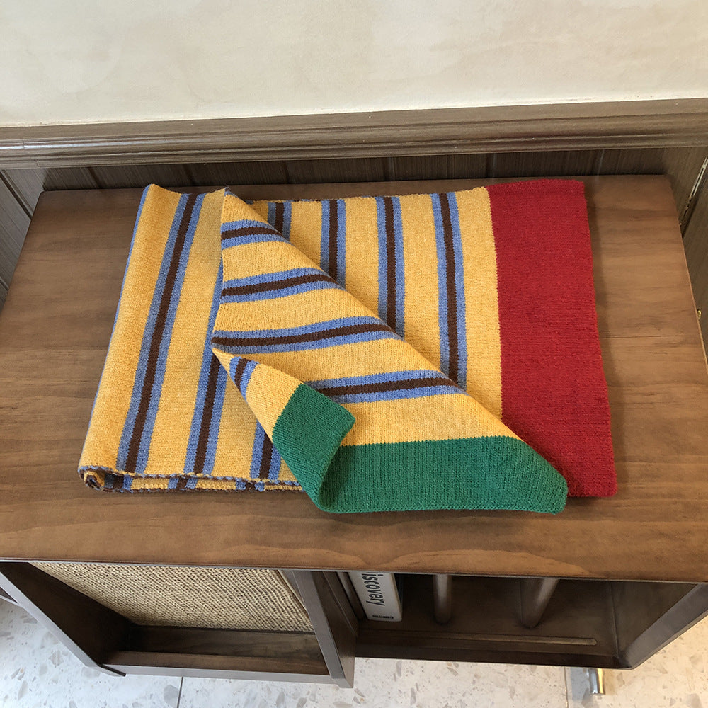 Casual Contrast Striped Knitted Warm Wool Scarf