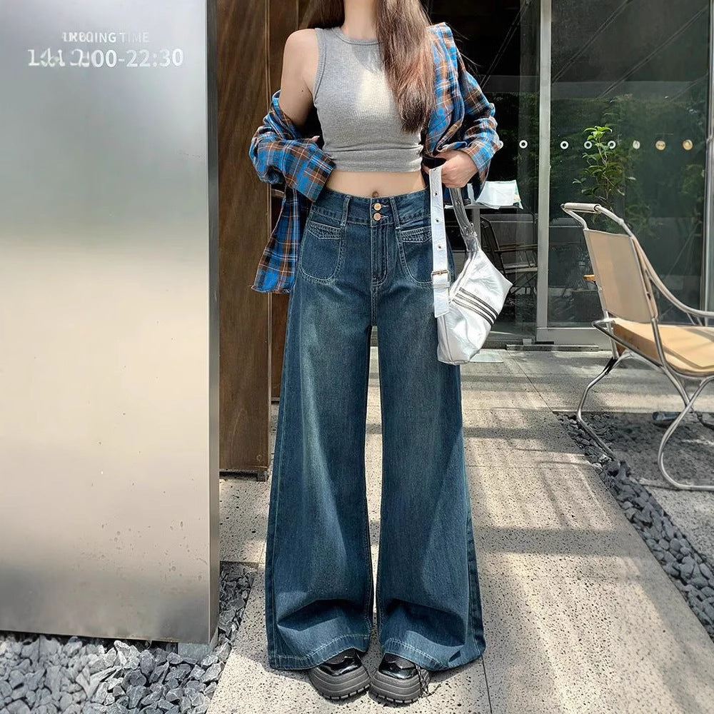 Mørkeblå Straight-leg Jeans til Kvinder