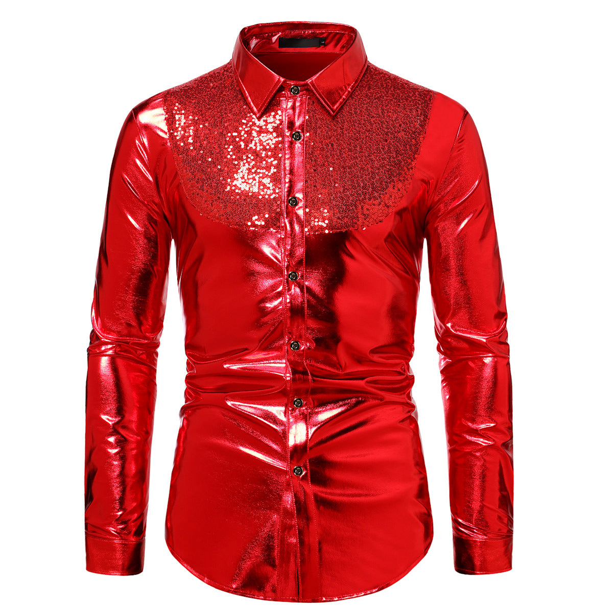 Autumn New Fashion Color-blocking Sequin Disco Shirt