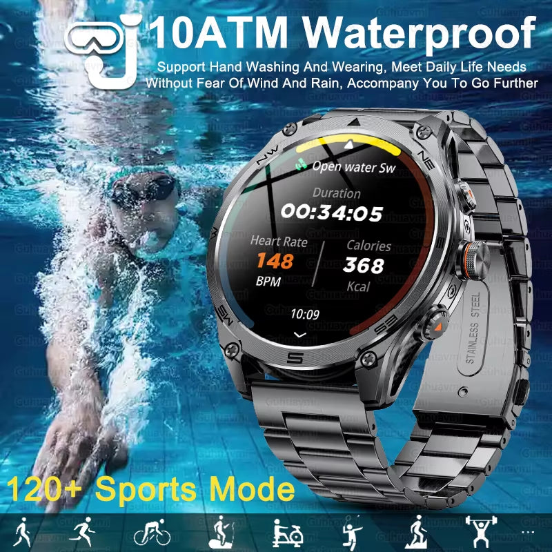 1.75''AMOLED Screen Smart Watch Men 10ATM Waterproof Compass GPS Smartwatch Bluetooth Call 1000Mah Large Battery Sports Bracelet