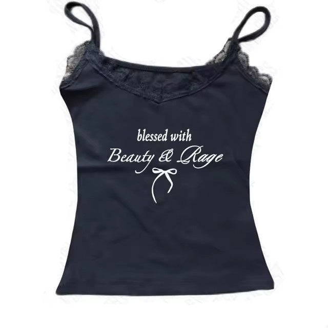 Bow Print Halter Thin Strap Top
