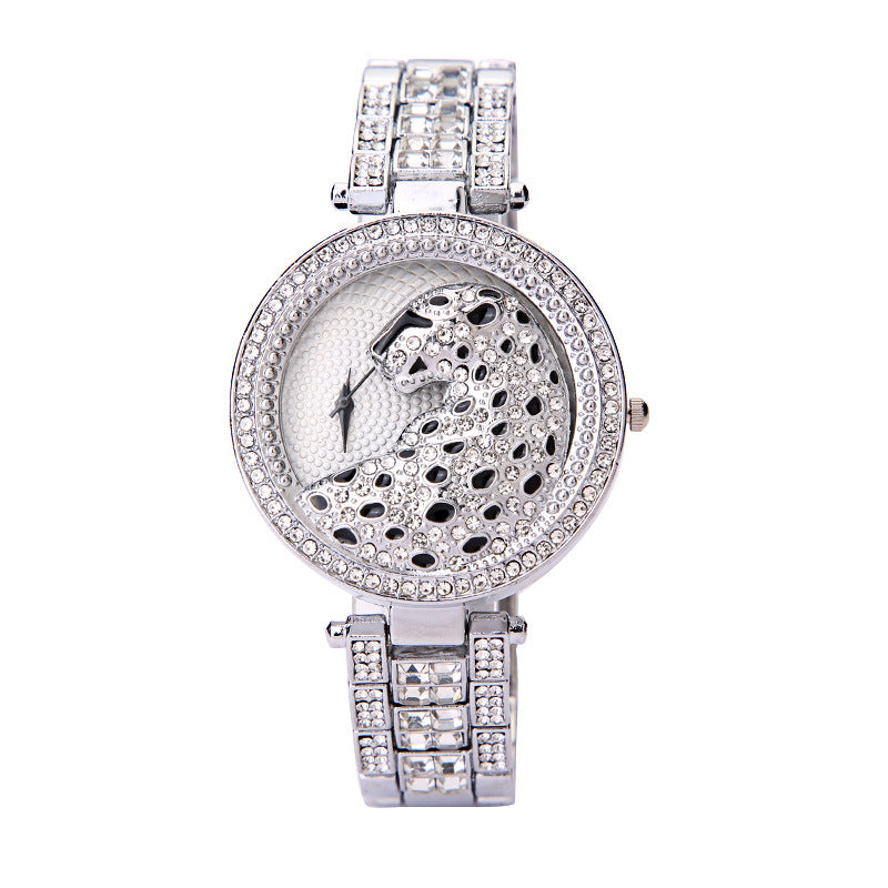 Damers tredimensionelle ur med diamant-leopardprint