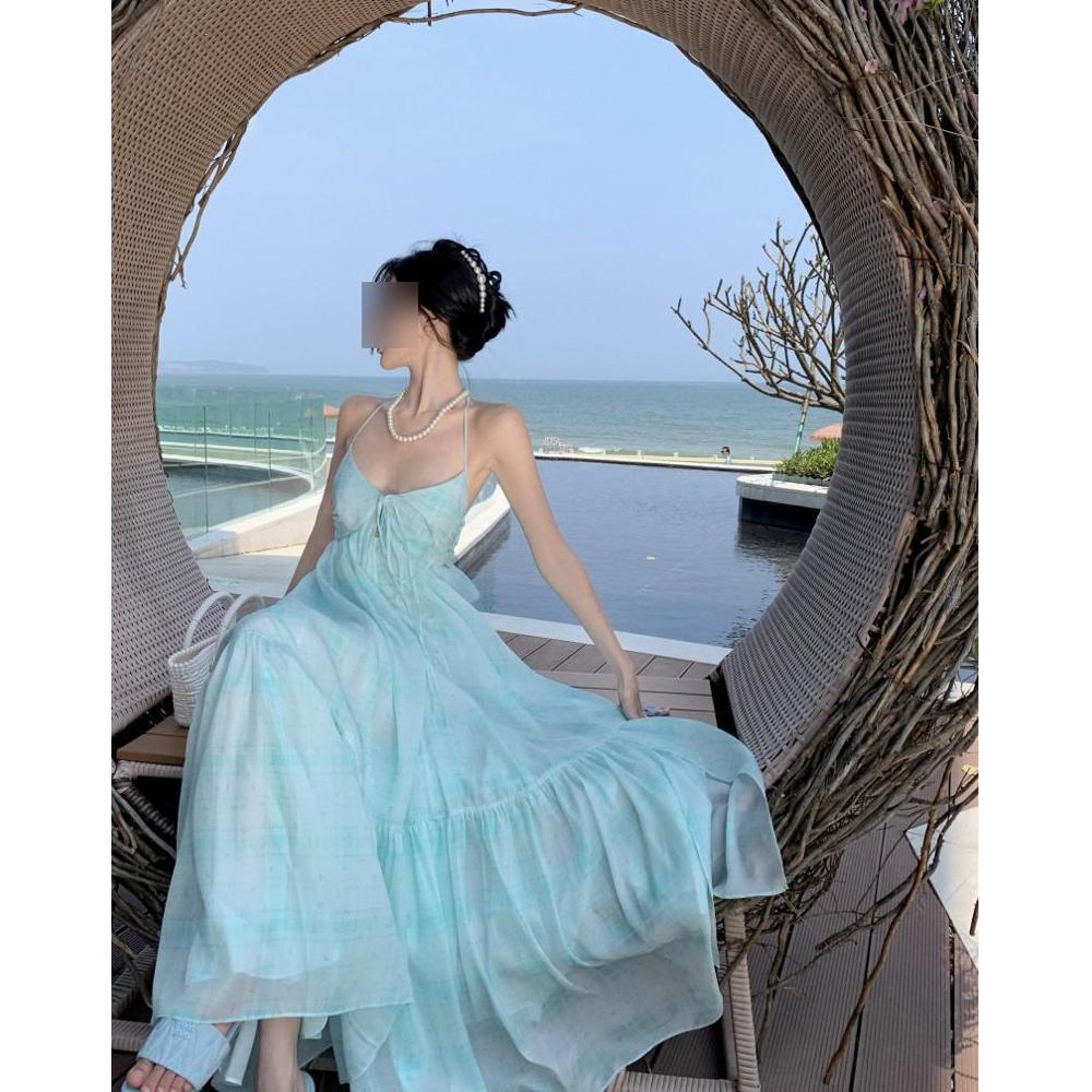 Womens Backless Halter-Neck Slip Dress With Built-in Bra Pads