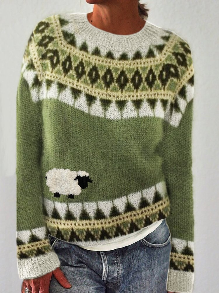 Mønstret Crew Neck Casual Sweater til Kvinder