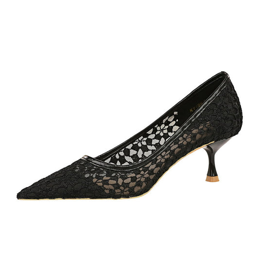 Women's Stiletto High Heel Shallow Mouth Pointed Toe Lace Shoes