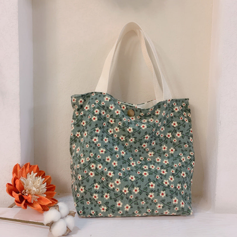 Autumn And Winter Literature And Art Flower Bag Simple Corduroy Fabric