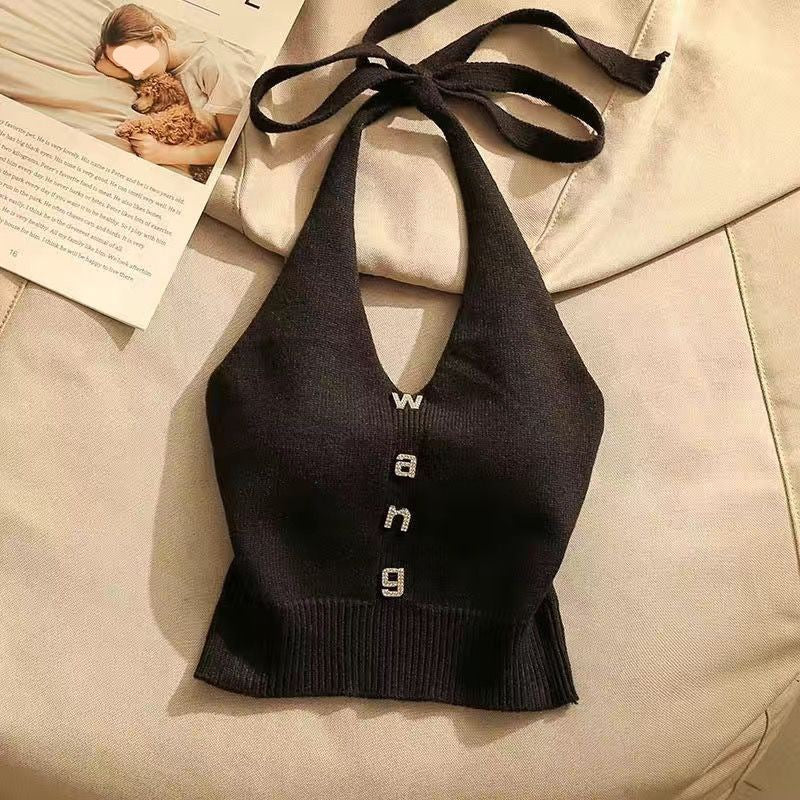 Summer Design Sense Off-the-shoulder Short Hot Girl Halter Spaghetti Straps Vest