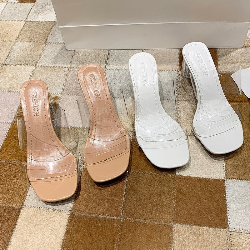 Thick-heeled High-heeled Transparent Flip Flop