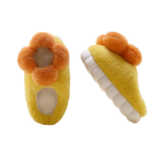 Winter Flower Cotton Slippers Women's Thick Soles Cute Plus Velvet To Keep Warm