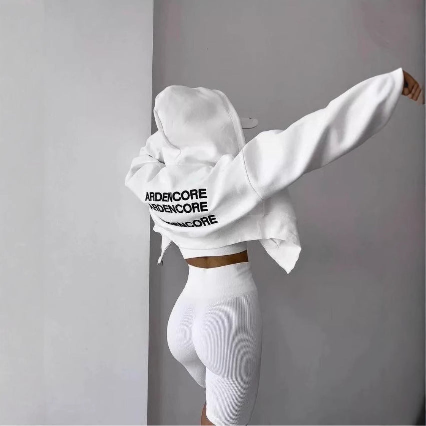 Harajuku Oversized Cropped Letter Print Zip-up Hoodie