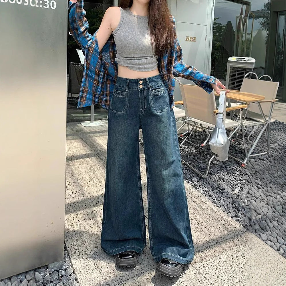 Mørkeblå Straight-leg Jeans til Kvinder