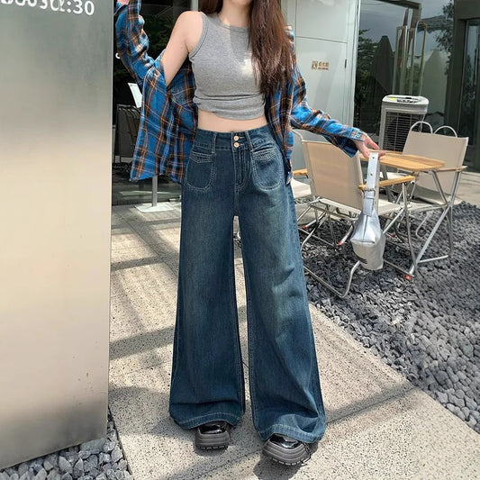 Mørkeblå Straight-leg Jeans til Kvinder