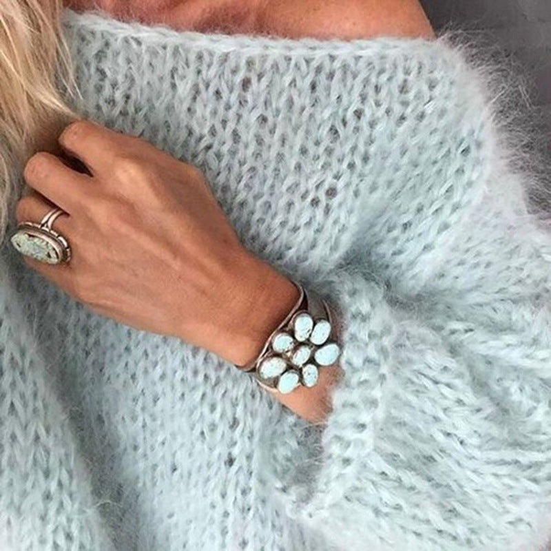 Womens Fashionable Loose Casual Knitted Sweater