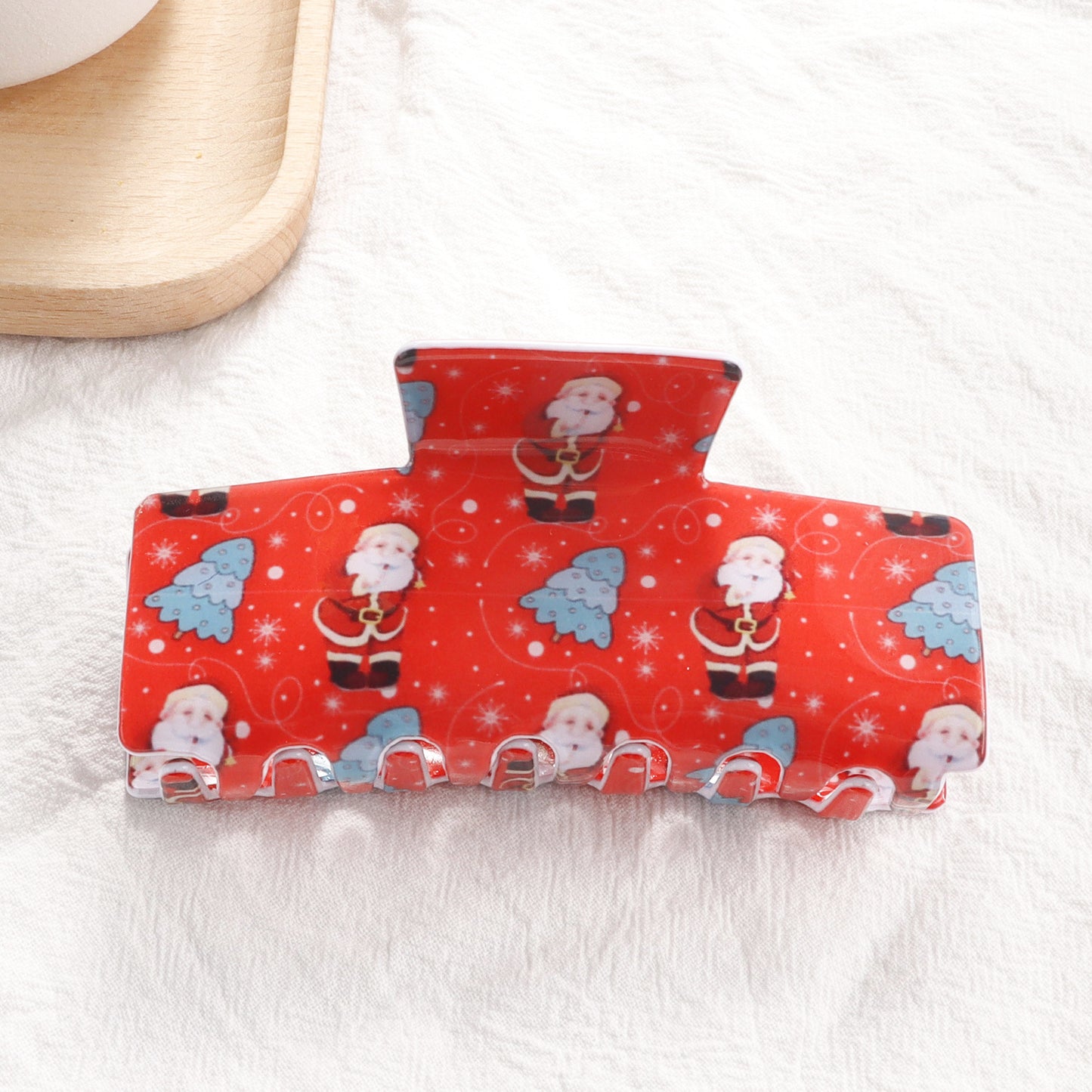 Christmas Snowflake And Santa Claus Pattern Shark Clip For The Back Of The Head