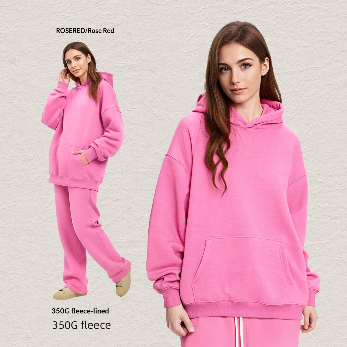 Men's Hooded Sweatshirt Fleece-lined Loose Sweatshirt Set