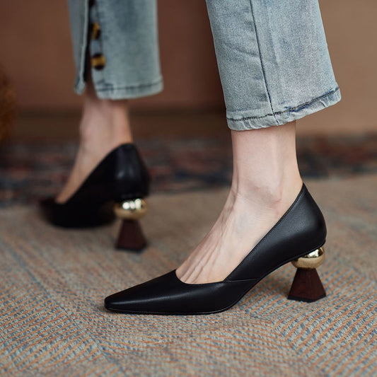 Women's Small Leather Shoes With Pointed Toe Mother High Heels