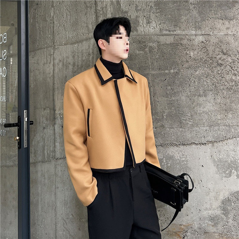 Men's Fashion Colorblock Woolen Short Jacket
