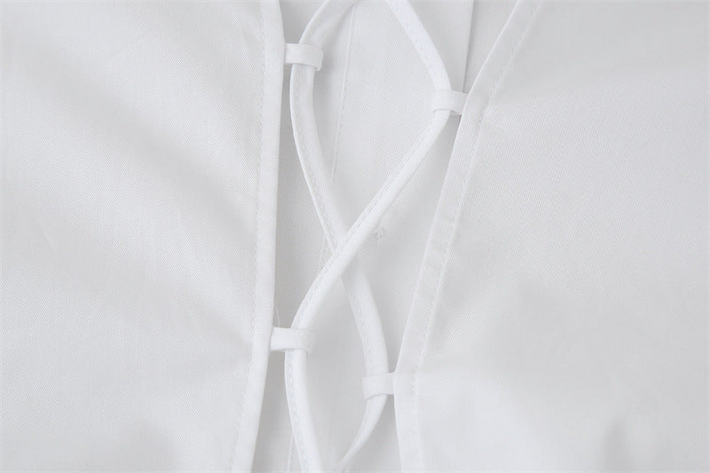 Preppy Style Fashion Sweet Short Back Lace-up Shirt