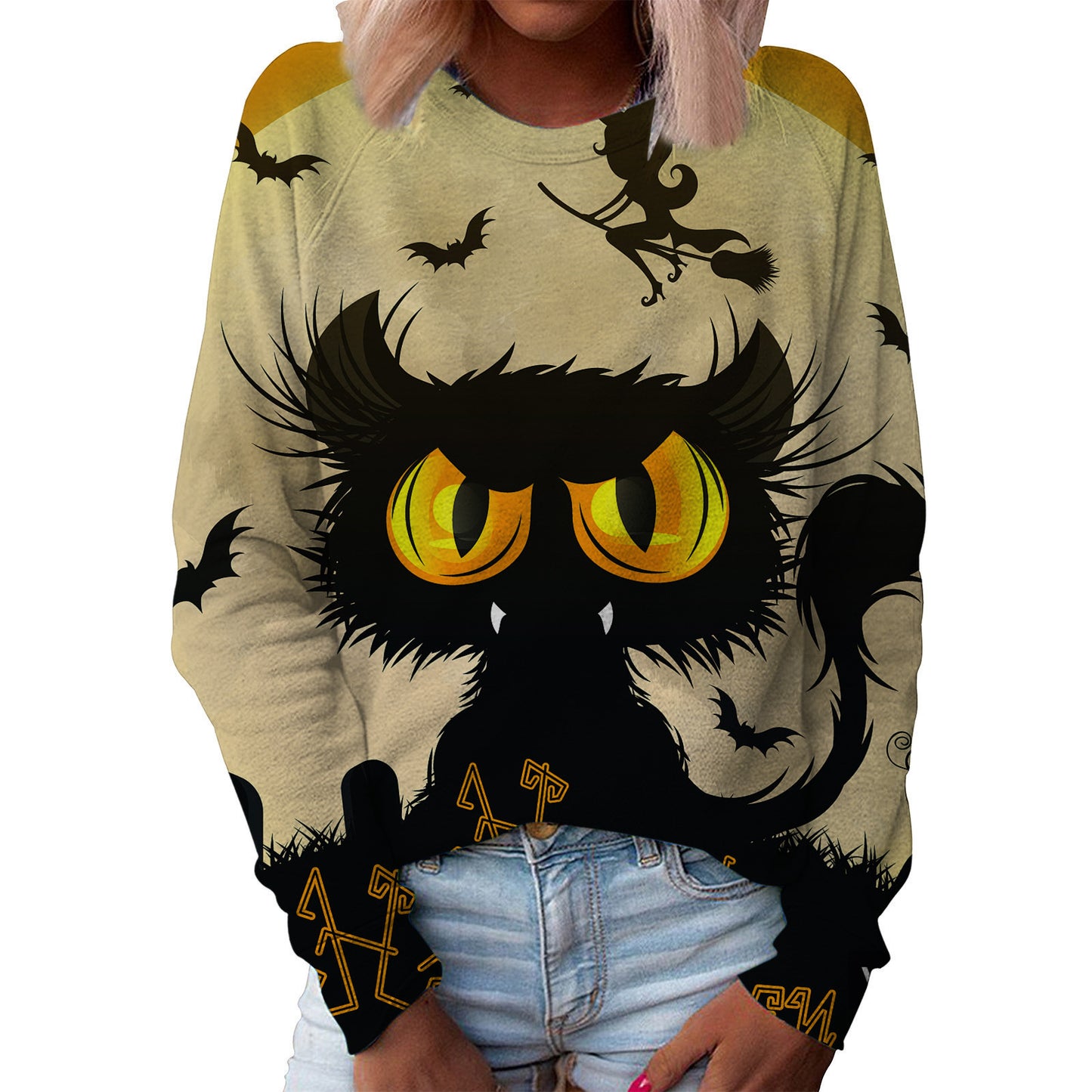 Jul Dame Top Halloween Hoveddel Printet Rund Hals