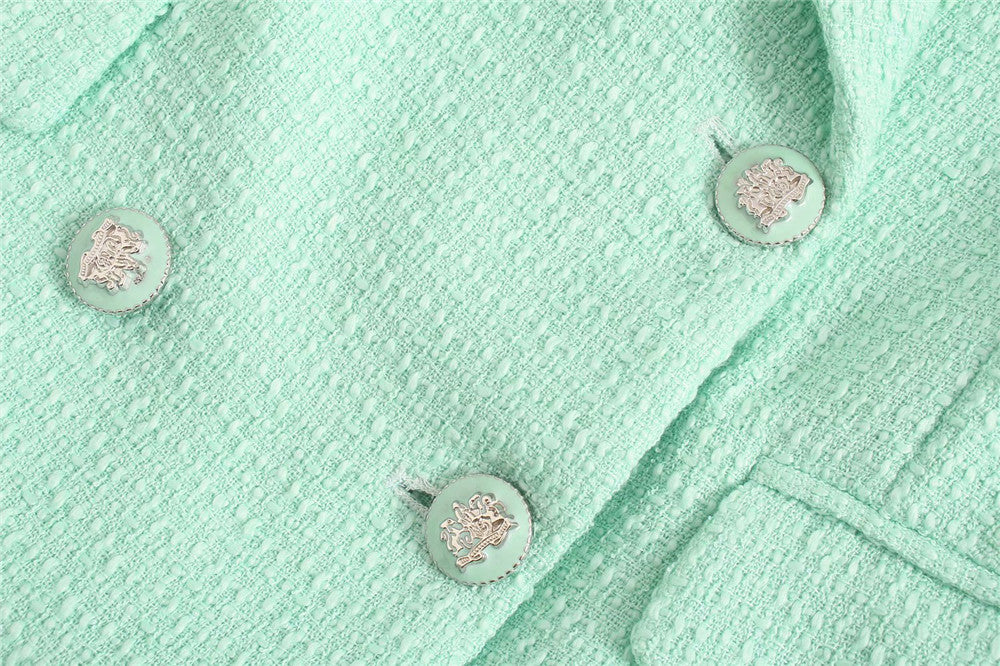 New Texture Double-breasted Short Green Suit Jacket Women