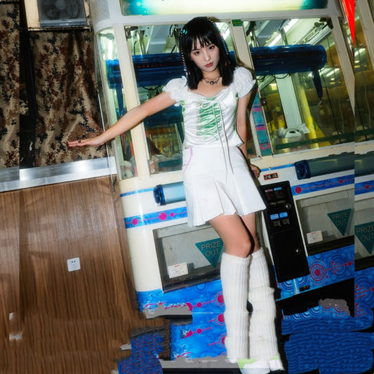 Love Color Blocked Pigeon Pleated Half Skirt