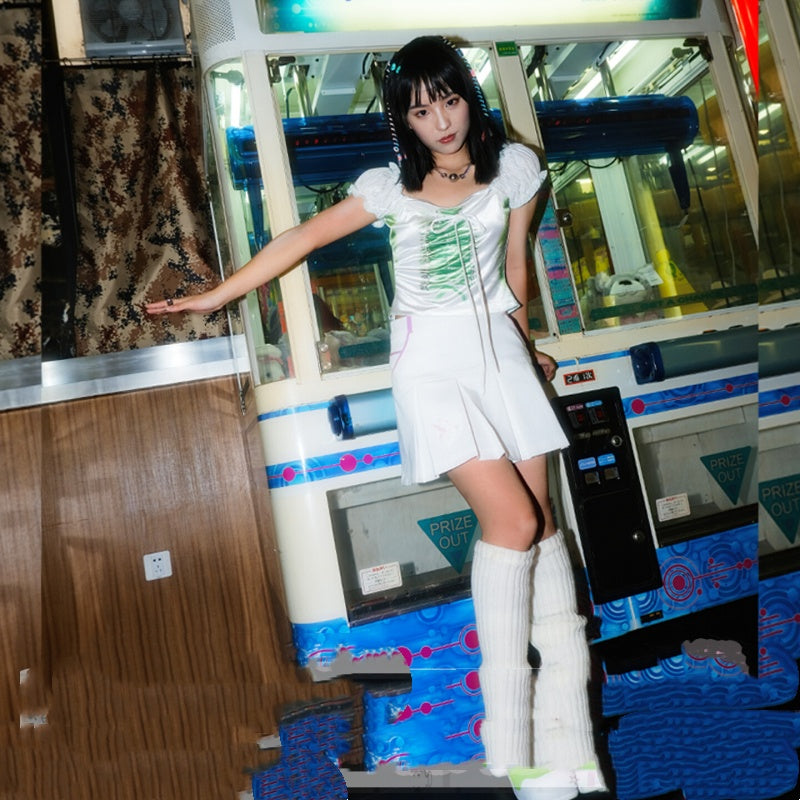 Love Color Blocked Pigeon Pleated Half Skirt