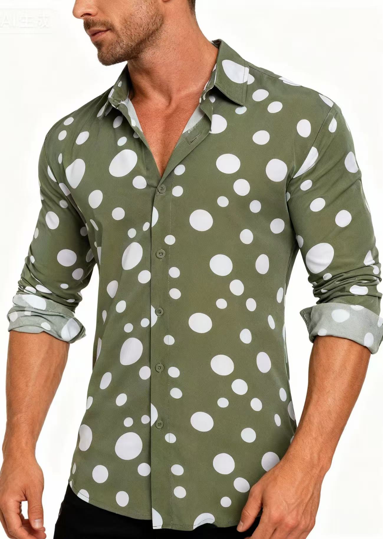 Casual And Versatile Long-sleeved Shirt With Polka Dot Prints For Teenagers And Men