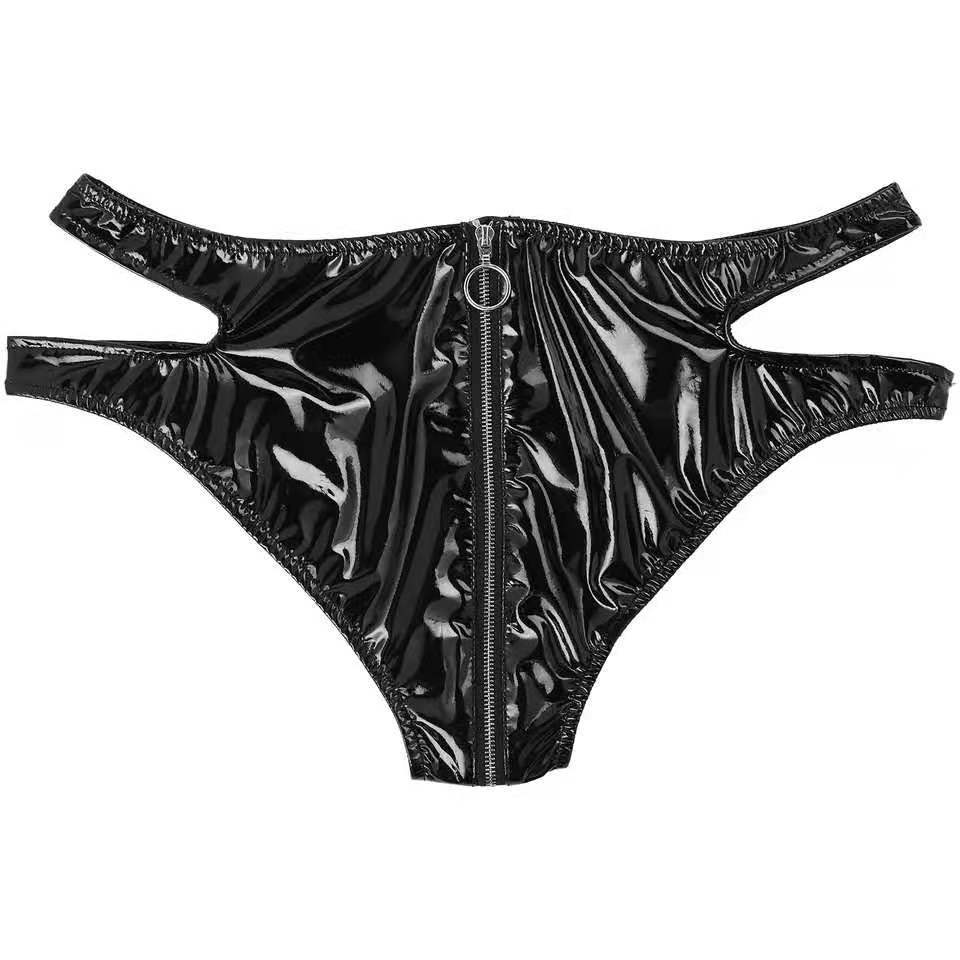 European And American High-gloss PVC Patent Leather Zipper Shorts