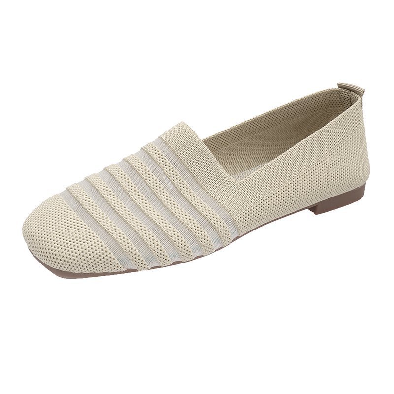 Knitted Soft-soled Beanie Shoes Flying Knit Woven Women's Flat Shallow Mouth