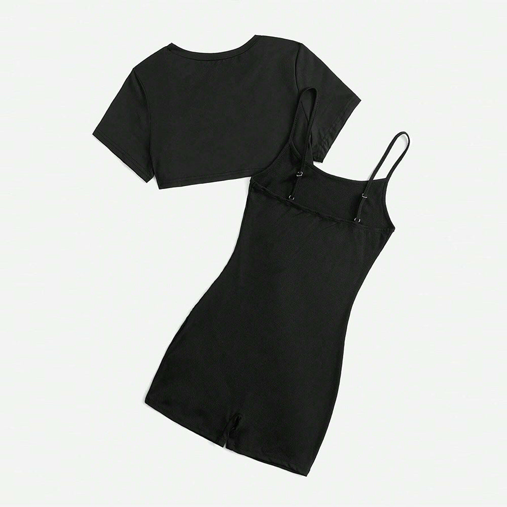 Chic Short Romper Jumpsuit Set With Spaghetti Straps