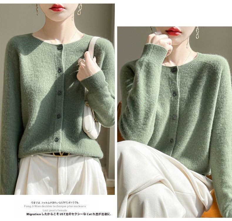Round Neck Sweater Women's Simple All-match Cashmere Knitted Cardigan