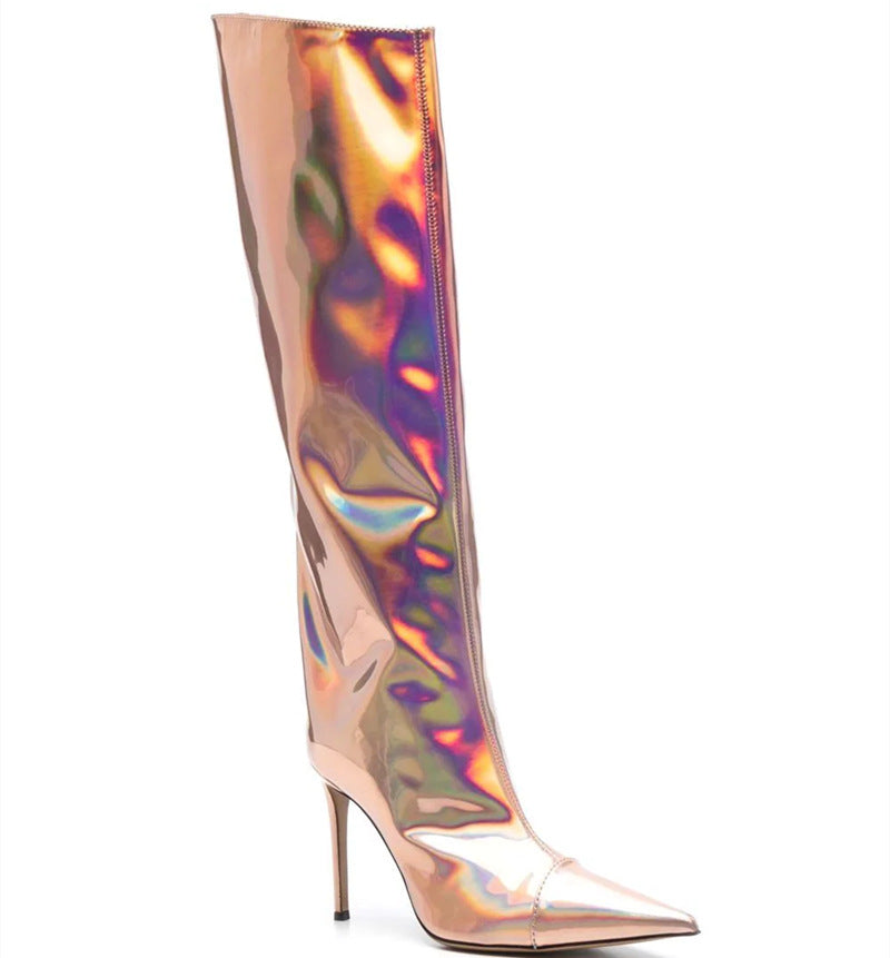 Women's High Heel Pointed Toe Symphony Patent Leather Knee Boots