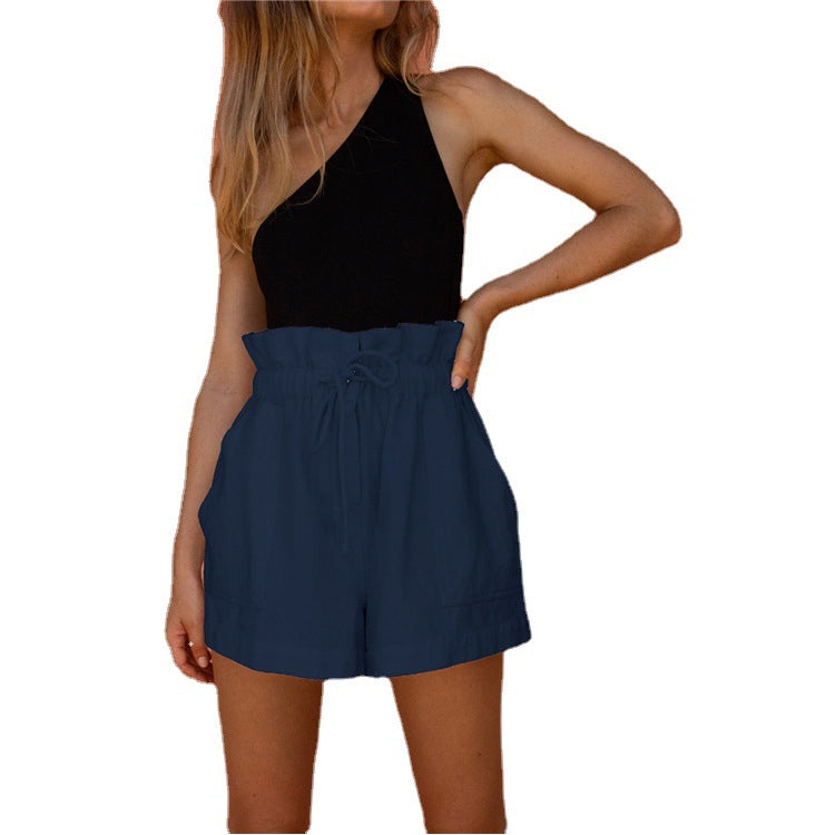 Casual Cotton And Linen Large Bud Loose Drawstring Wide-leg Shorts