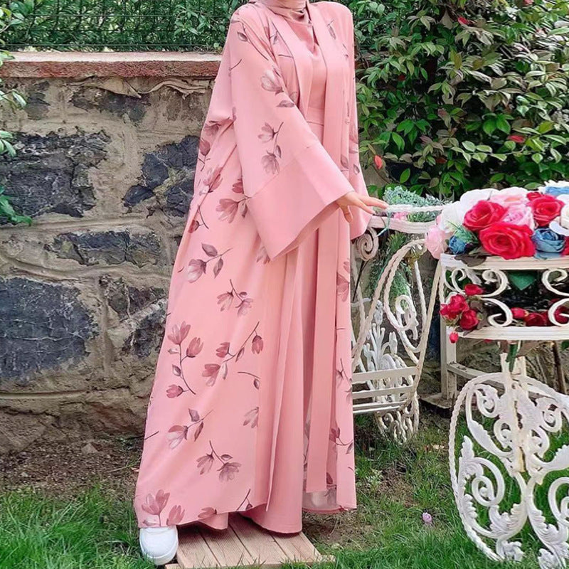 Flower Long Coat Fashion Two Piece Set