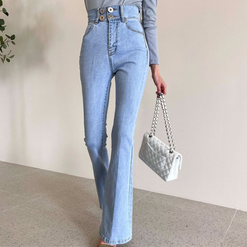 Women's Thin Slim-fit Stretch Light-colored Flared Jeans Trousers