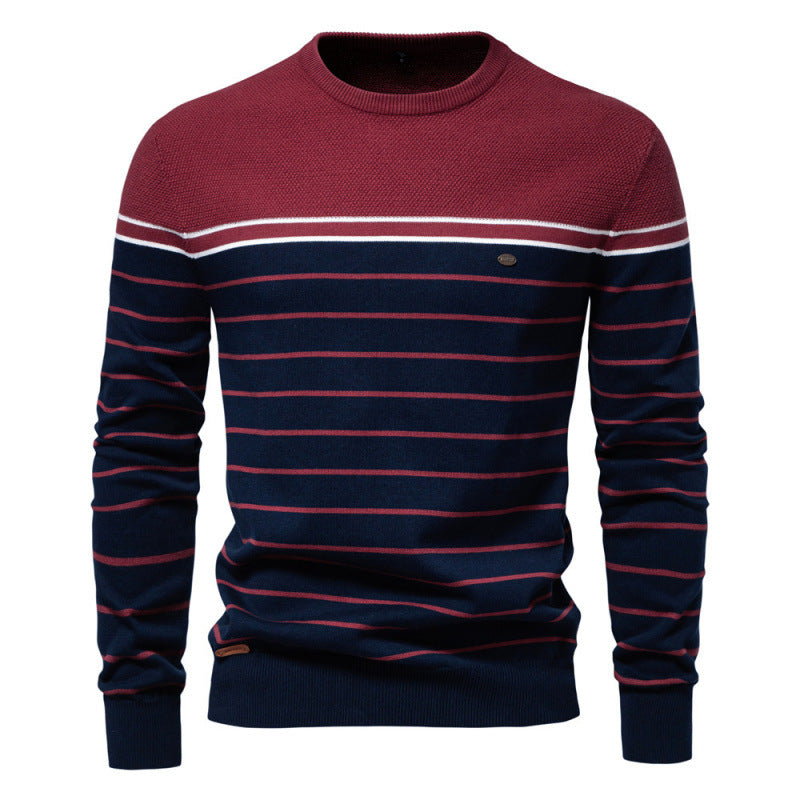 Stribet casual langærmet sweater til mænd i farvematch
